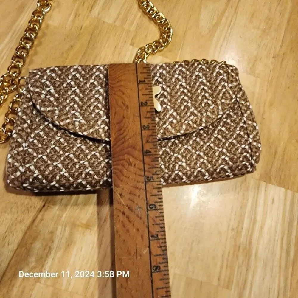 Unbranded Womens Woven Paper Straw Clutch Gold Chain Removable Strap w/Star Logo - Picture 7 of 8